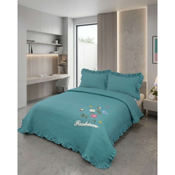 Quilt Cubrecama Verano Estampado Floral con Bobos 2 Plazas