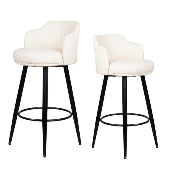 Set de 2 Taburetes de Bar 66 cm Eco Cuero Acolchados y Patas Metálicas Blanco