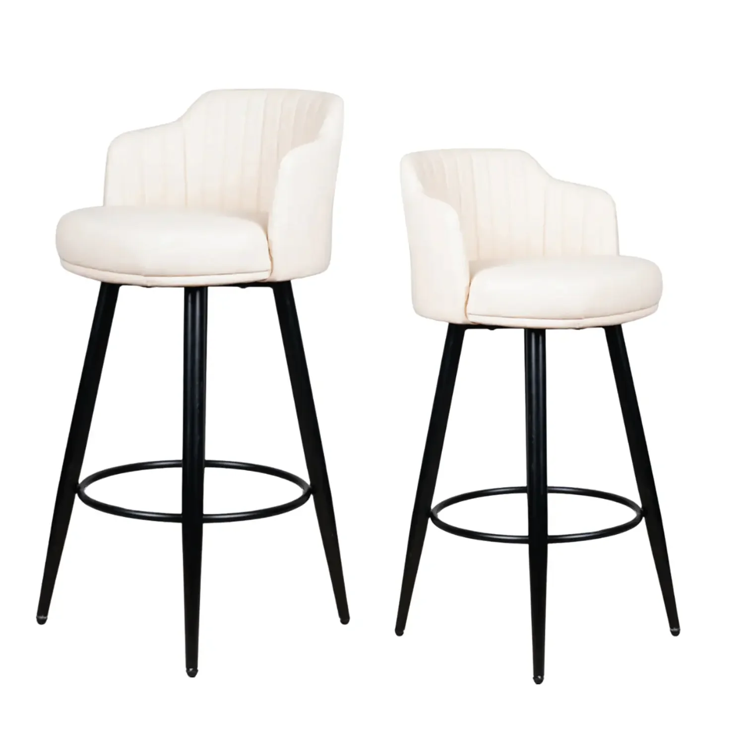 Genérico - Set De 2 Taburetes De Bar 66 Cm Eco Cuero Acolchados Y Patas Metálicas Blanco