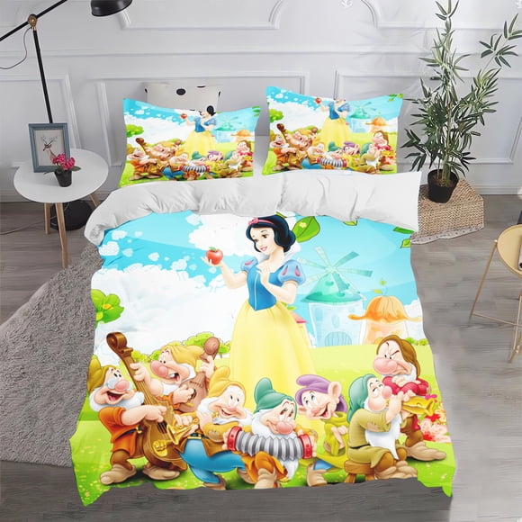 Snow White The Seven Dwarfs Anime Fairy Tale Printed Bedding Set Duvet Cover Cute Printed Cartoon 100% Polyester
