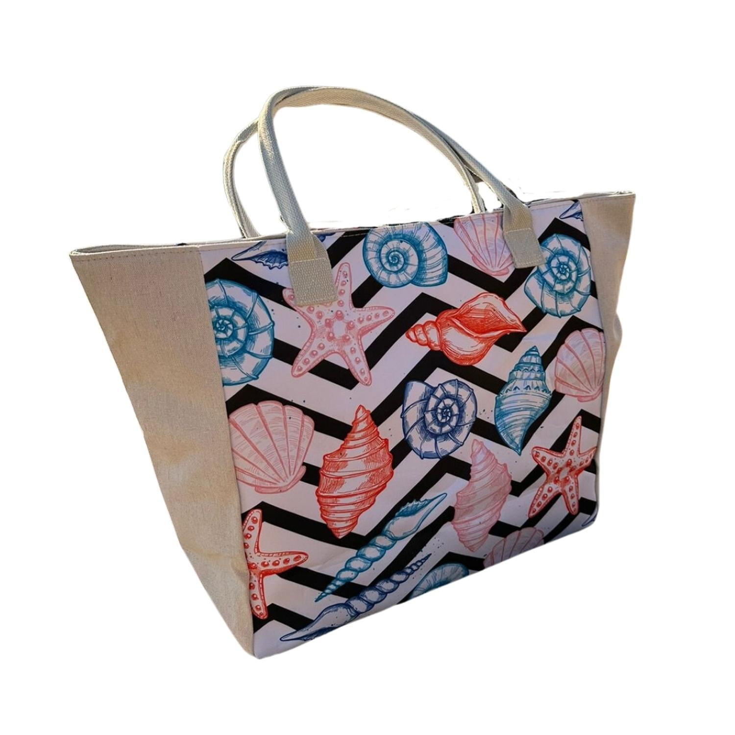 Auckland Outdoor - Bolso Playa Lona Algodon Caracoles Con Cierre Fuelle Grande Multicolor 1