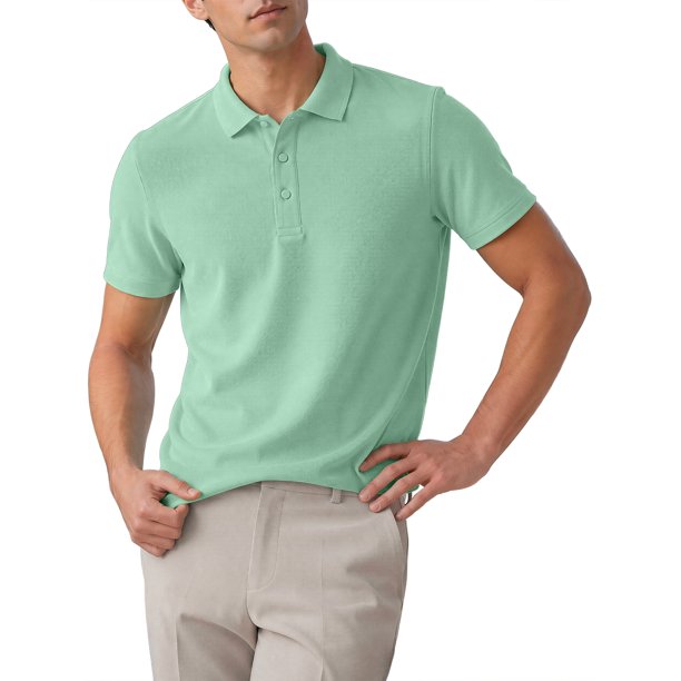 INSPIRE CHIC Camisa Polo de Hombre de Manga Corta Elástica Sólida Casual para Golf XL Verde
