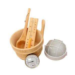 Magideal - Juego De Accesorios Para Sauna, Contenedor De Almacenamiento De Madera, Regalos, Termómetro Resistente, Maceta, Cubo De Leche Para Spa, Piscina Y Baño Lámpara Redonda