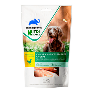 Snack Perros Trozos Pollo Con Vegetales 100Grs.- Animal Planet