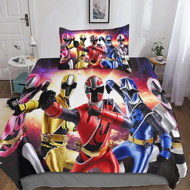 3D Power Rangers Duvet Cover, Power Rangers Printed Bedding Set Person Girl Boy Microfiber Bedding Set with Duvet Covers and Pillowcase 2 Pieces Single