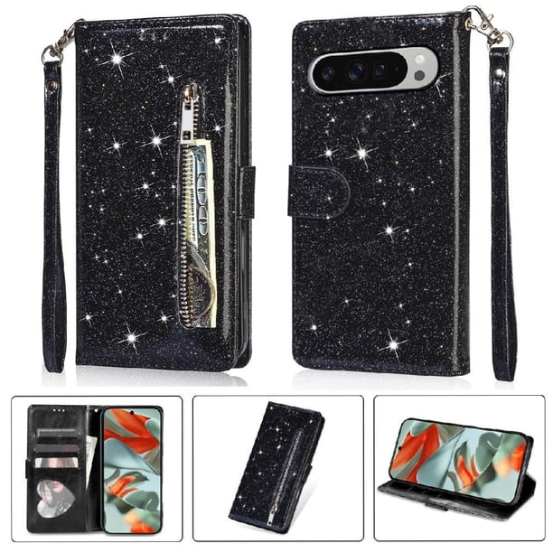 Funda para FOXDOCK Elegante funda Google Pixel 9/9 Pro Glitter con cremallera-Ideal para el uso diario