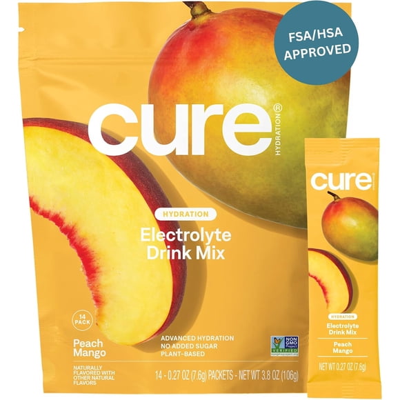 Mezcla de Hidratación Cure Peach Mango, 14 Sobres Sin Azúcar