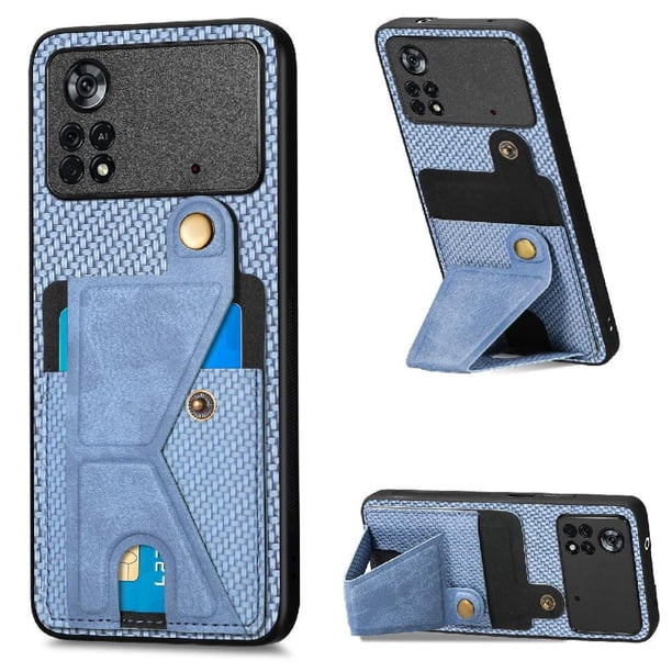 Funda Resistente para Xiaomi Poco X4 Pro 5G con Tarjetero y Soporte, Diseño Magnético Azul