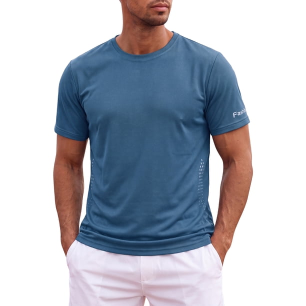 INSPIRE CHIC Camisetas Deportivas para Hombres de Manga Corta de Secado Rápido para Gimnasio M Azul Denim