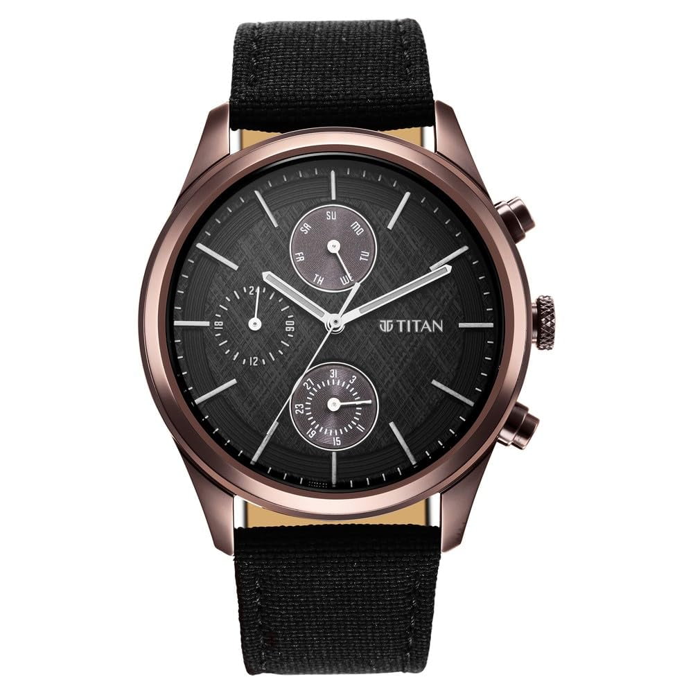 Reloj Titan Analog 1805qp01 Para Hombre, Esfera Negra, Correa Negra