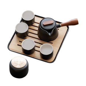 Magideal - Juegos De Té De Cerámica Kung Fu 7 Piezas, Juego De Té De Viaje Portátil Con Tetera, 4 Tazas De Té, Bandeja De Bambú, Bote De Té, Adecuado Para El