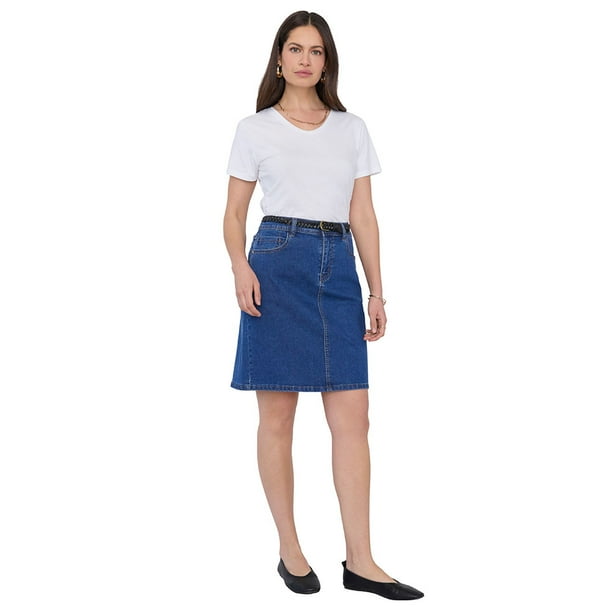 Falda Mujer Denim Cinturón Azul Oscuro Corona