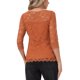 thumbnail image 3 of INSPIRE CHIC Blusa de Encaje Floral de Halloween para Mujer, Manga 3/4, Cuello Redondo, Talla M, Caramelo, 3 of 6