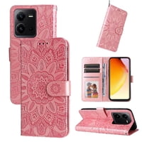 Funda Tipo Cartera Foxdock Para Vivo V25E 4G , Diseño Girasol En Relieve, Cuero Pu, Cierre Magnético, Soporte Y Tarjetero
