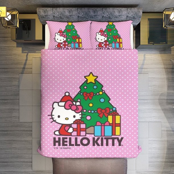 Hello Kitty Pink Polka Dots 3 Pieces Duvet Cover Set Full Size Super Soft Fade Resistant Microfiber