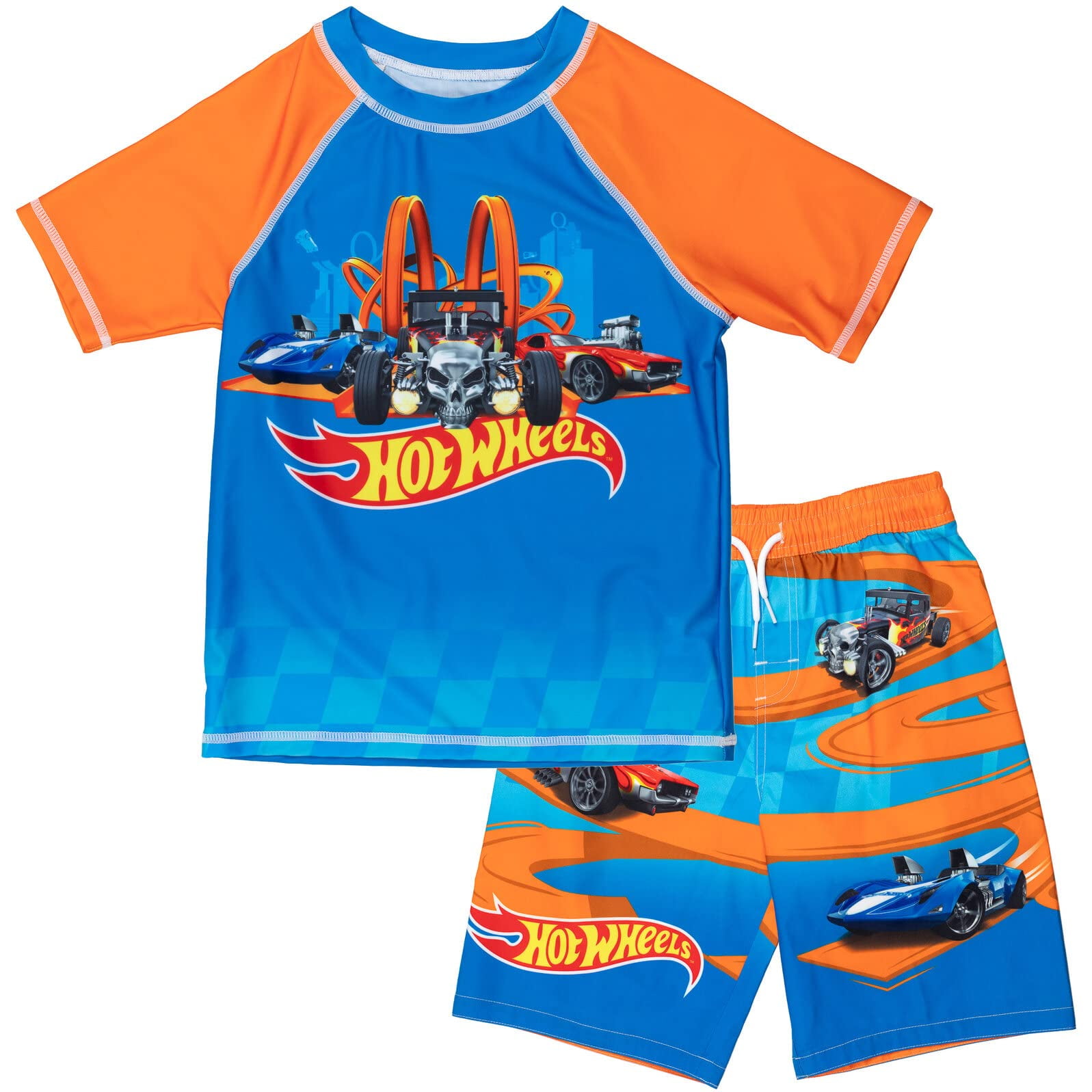 Bañador Swim Rash Guard Hot Wheels Para Niños Pequeños, Azul 4