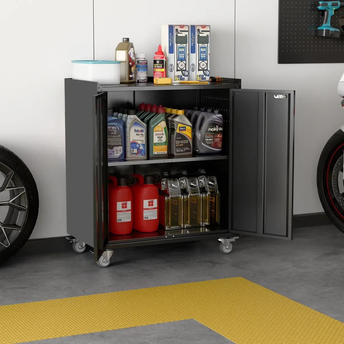 Recilock - Gabinete Metalico Bajo 2 Puerta Con Ruedas - Linea Black Gl-002