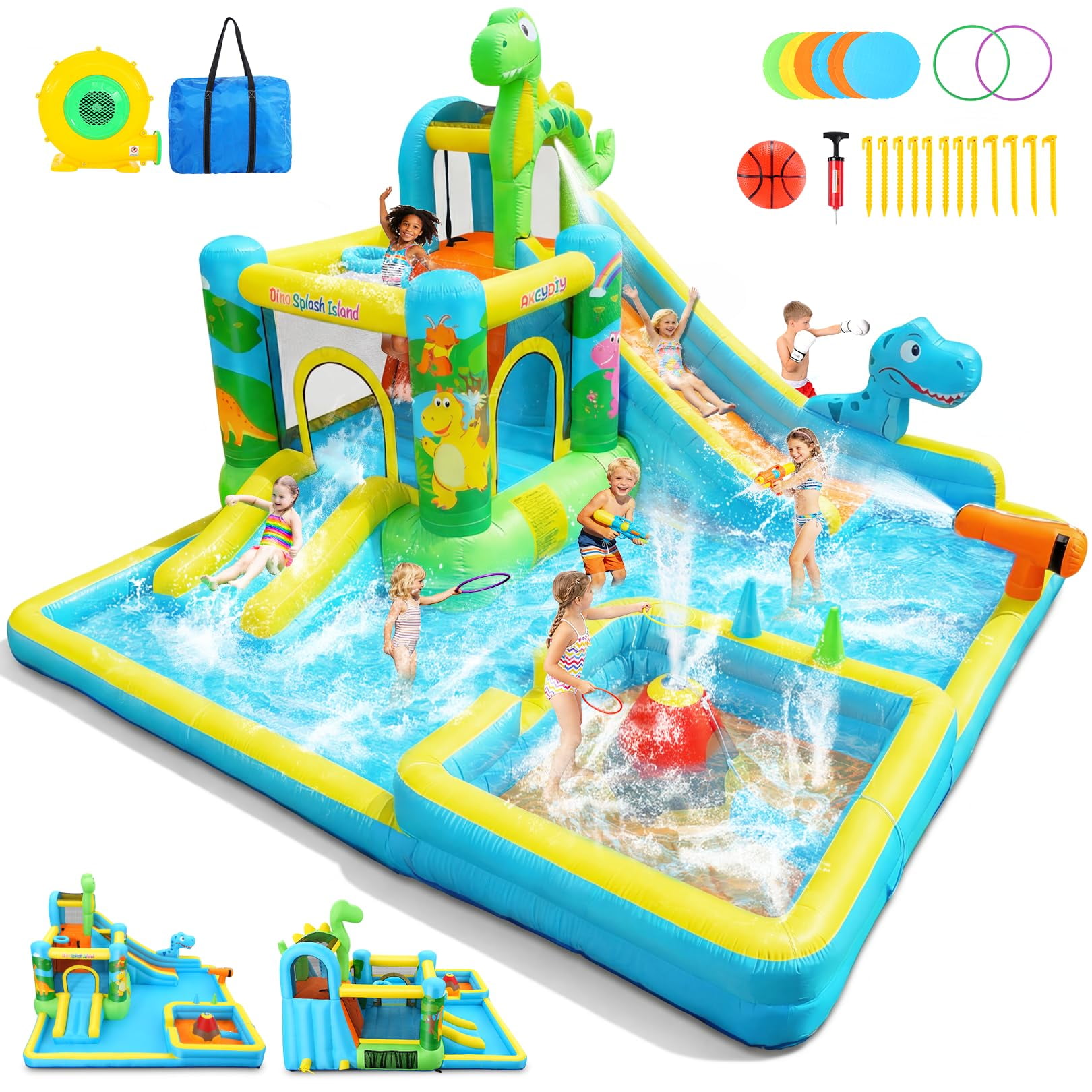 Tobogán Acuático Inflable Akeydiy Dinosaurio 13 En 1 400 X 392 Cm