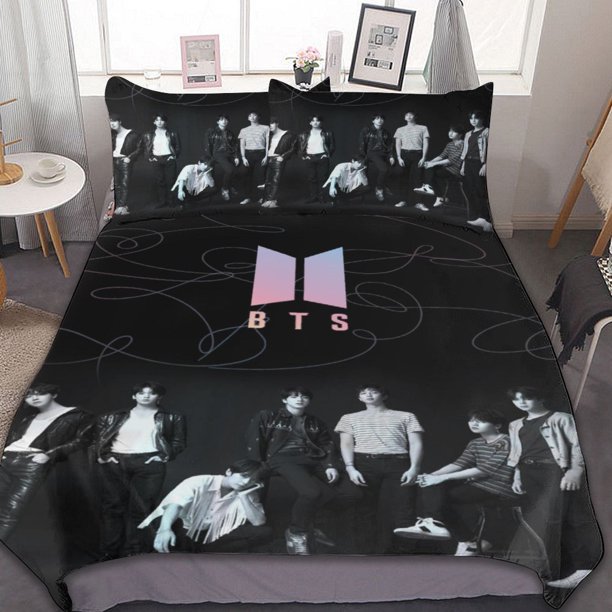 Kpop BTS Bedding Sets 3 Pieces, Warm Soft Duvet Cover Set for Fans Kids Teens, Girls Room Decor, Lightweight Breathable with 1 Duvet Cover + 2 Pillowcases