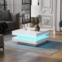 M&Ms - On-Trend High Gloss Minimalist Design With Led Lights, 2-Tier Square Coffee Table, Center Table For Living Room, 31.5''X31.5''X14.2'', White