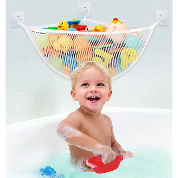 Organizador de juguetes de baño Slonser con cesta de malla y 3 ventosas