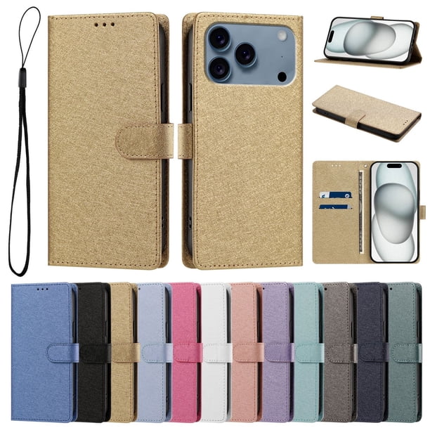 Cartera Funda para iPhone 18 Pro Carga Inalámbrica, Dorado