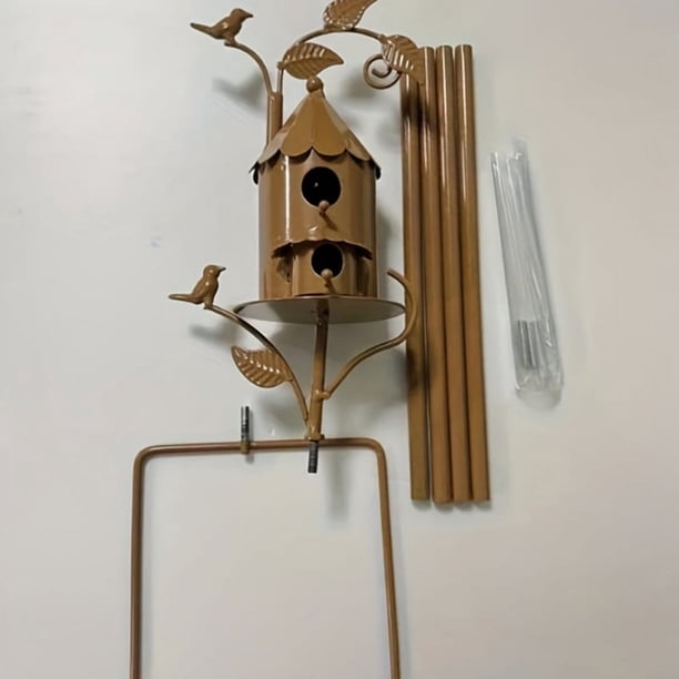 1pc Metal Bird House With Pole Metal Garden Bird House Birdhouse Decoration Ornament Castle Metal Style