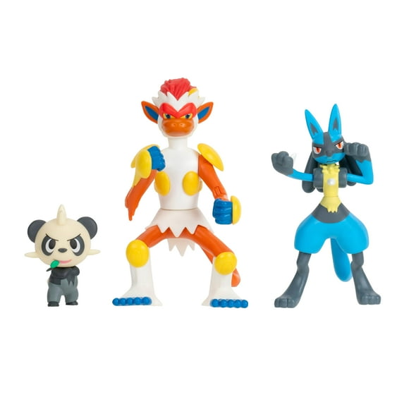 Set de figuras Pokémon Battle Pancham, Lucario e Infernape