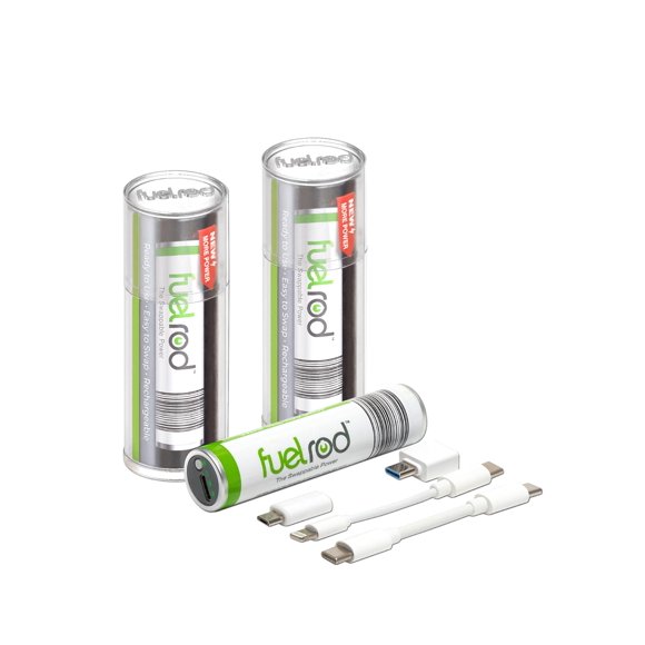 Cargador portátil FuelRod USB-C, paquete de 2 unidades con cables y adaptadores