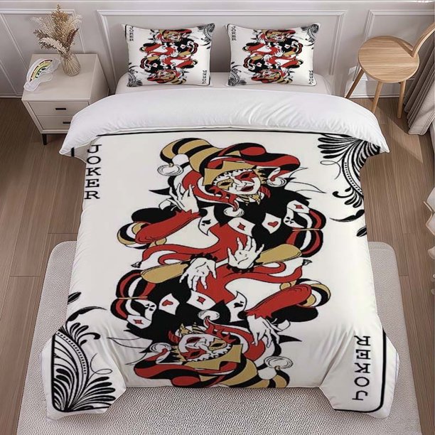 Three-Piece Poker Ace Printed Duvet Cover Set Themed Bedding Set with Duvet Cover and Pillowcases Soft and Comfortable for All Seasons