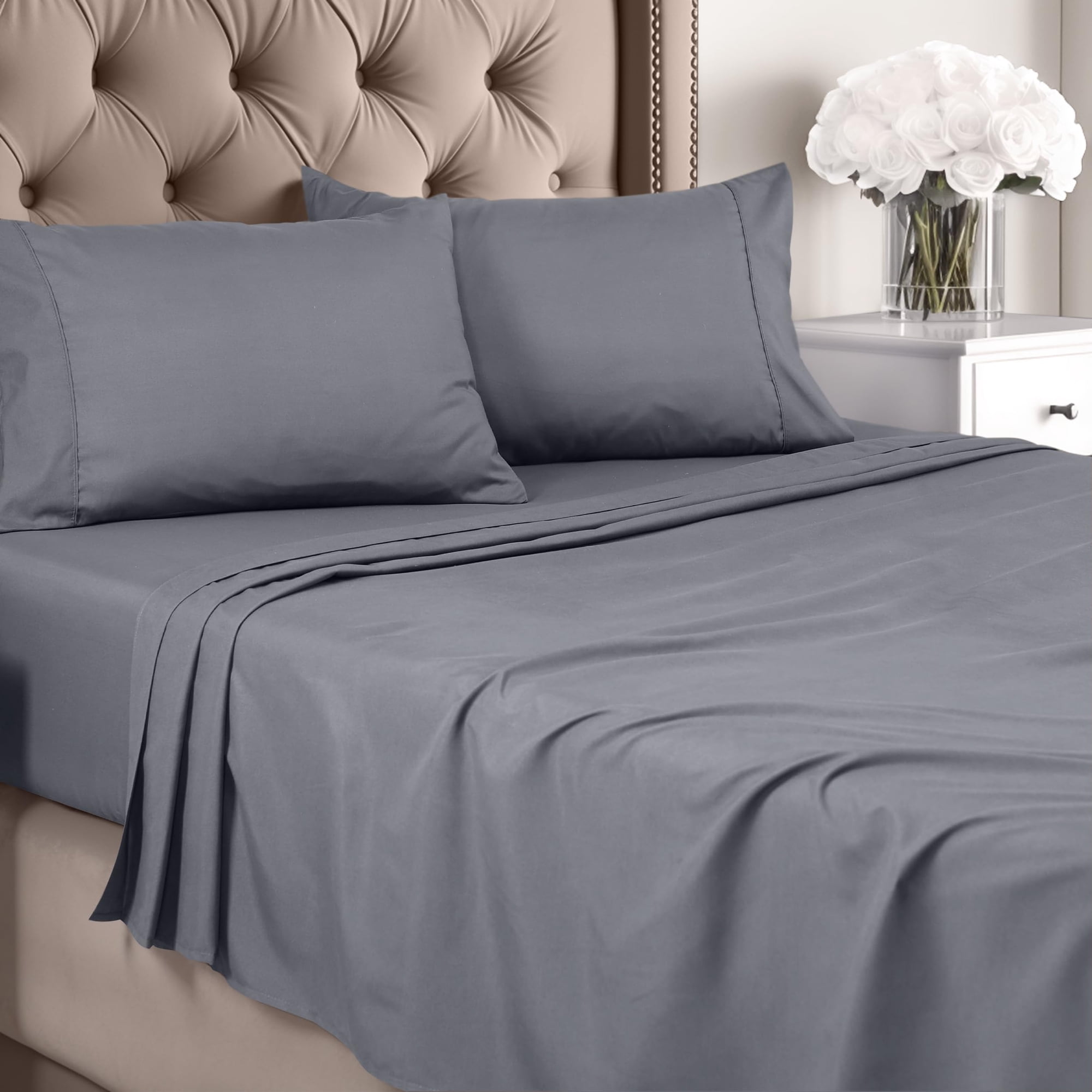 Juego De Sábanas Utopia Bedding Queen De Microfibra Cepillada, Color Gris
