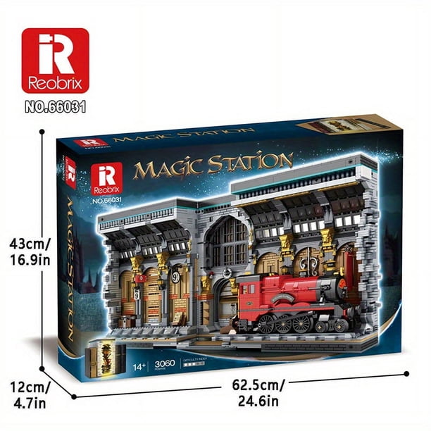 3060pcs Reobrix Railway Station Building Blocks Book Building Blocks Model, Cartoon Retro Steam Train Vehicle With Lights Halloween Gifts Children's Educational DIY Toys, Adult Home Decoration Gifts