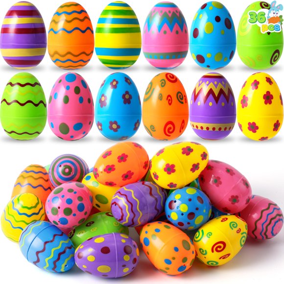 Juguete JOYIN de huevos de pascua brillantes con estampado de plástico, 36 unidades