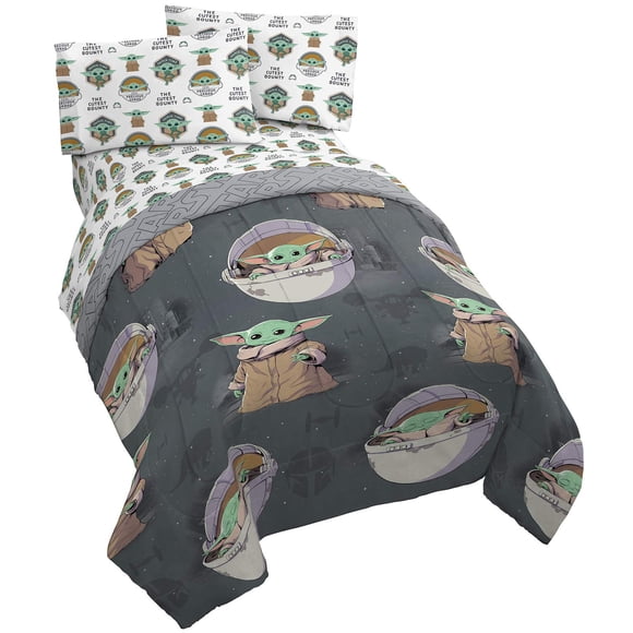 Juego de cama Jay Franco Mandalorian tamaño full de 5 piezas Baby Yoda