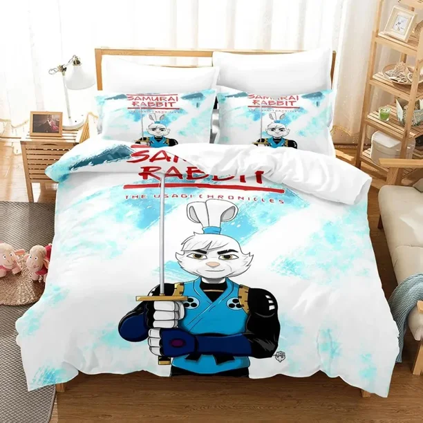 x1740 Bed SheetsAnime Samurai Rabbit Bedding Set Boys Girls Twin Size Duvet Cover Pillowcase Bed Kids Adult Fashion Home Textileextile 3-Piece Bedding Set (1 Duvet Cover + 2 Pillow Shams) nj1740