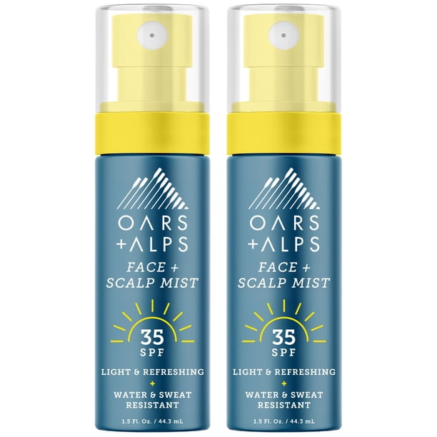 Spray de protección solar Mist Oars + Alps para rostro y cuero cabelludo SPF 35, paquete de 2
