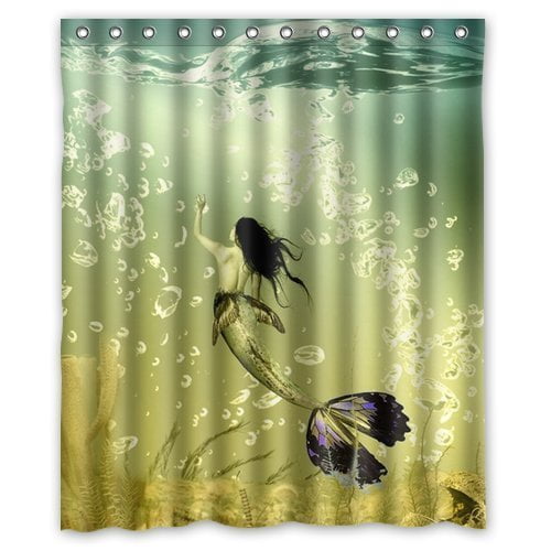 Cortina De Ducha De Sirena - 182x183 Cm, Poliéster Impermeable, Incluye 12 Ganchos, Diseño Moderno Para Baño