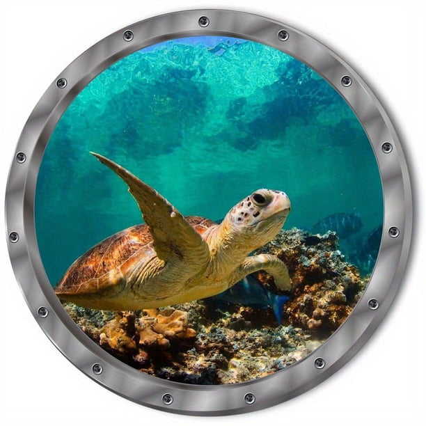 Cute 3D Sea Turtle Wall Decal for Bathroom, Glass Door, Bathtub, Washer, Nursery, Bedroom, Kids Room - Cartoon Animal Vinyl Sticker for Fun and Decorative Touch