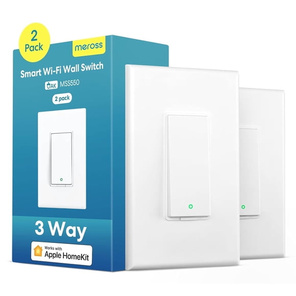 Interruptor inteligente Meross MSS550 de 3 vías, paquete de 2 unidades, Wi-Fi de 2,4 GHz