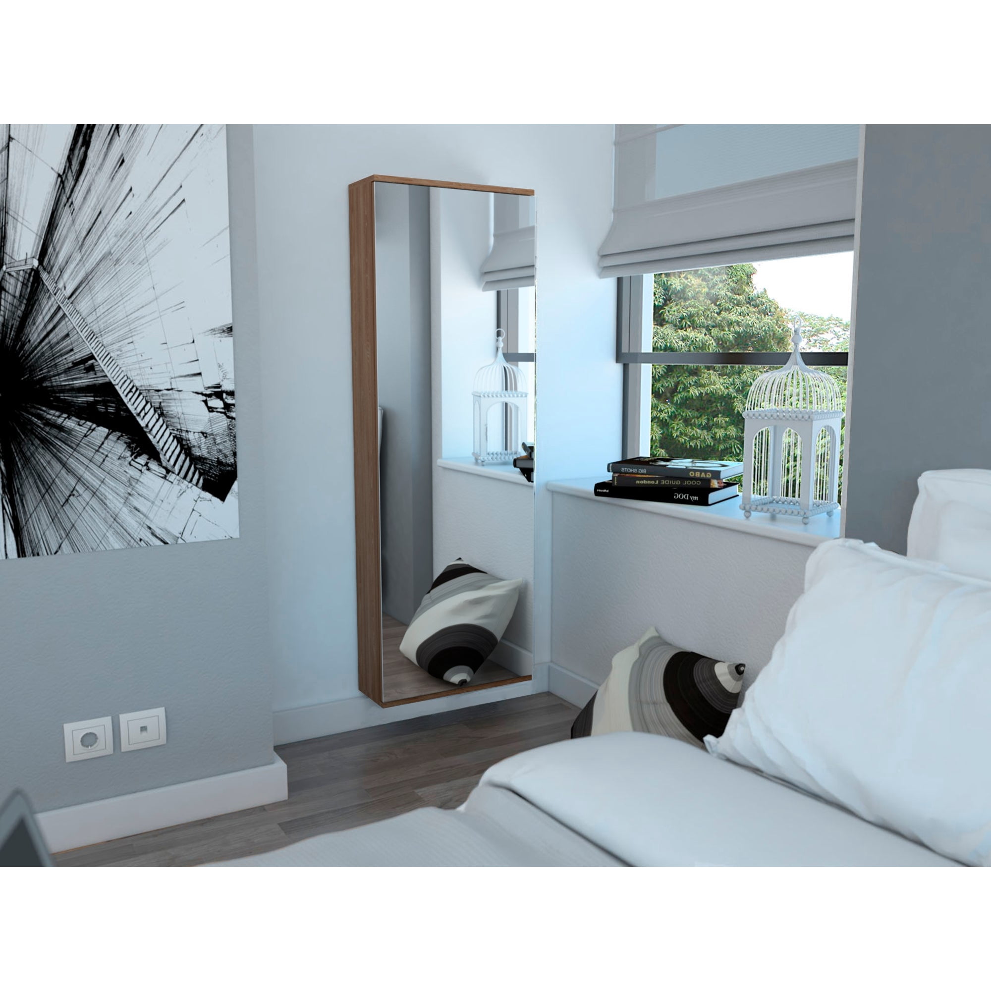 Tuhome - Zapatero Organizador Leto Con Espejo Miel 138x47x17 Cm