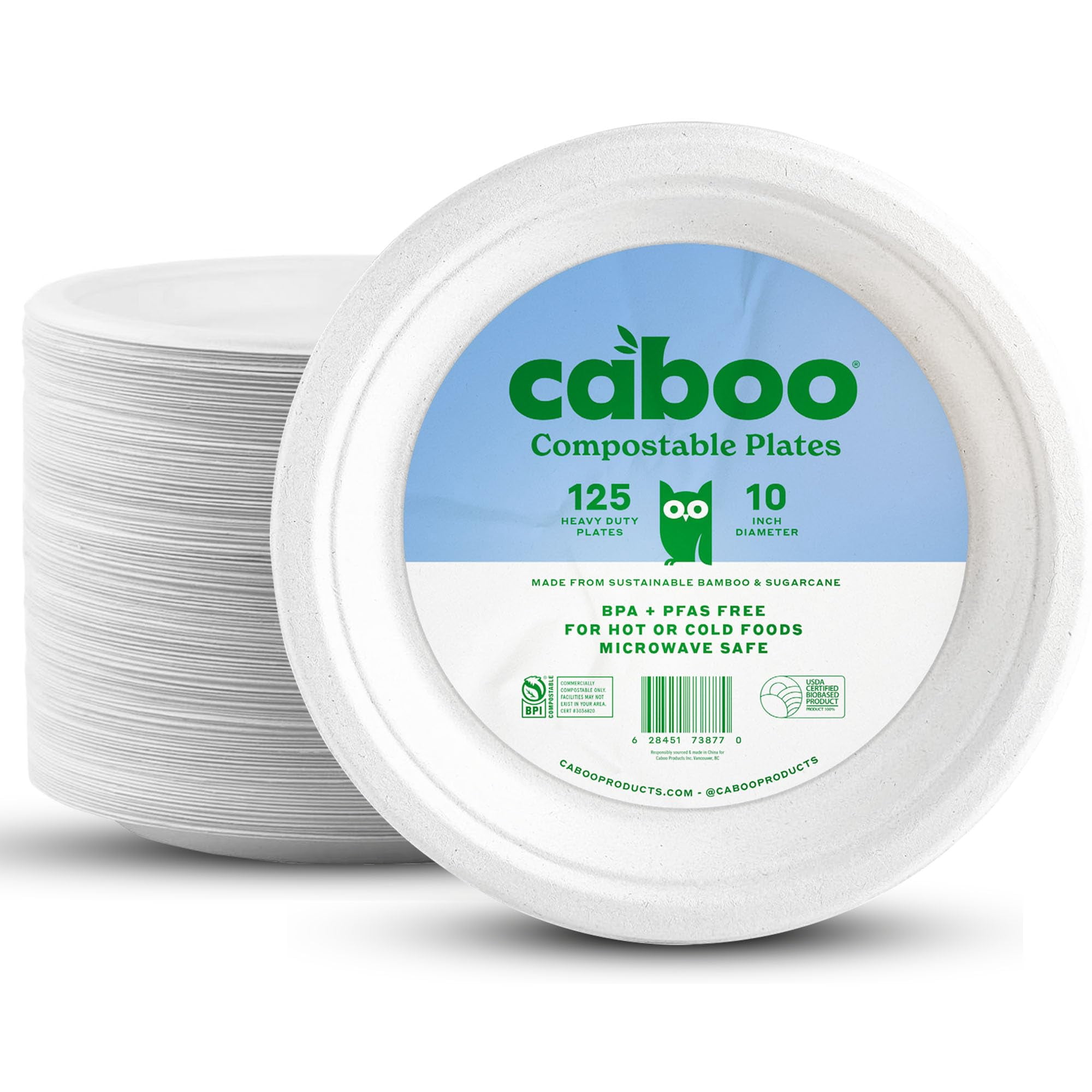 Platos De Papel Desechables Caboo Bamboo, 25 Cm, Paquete De 125