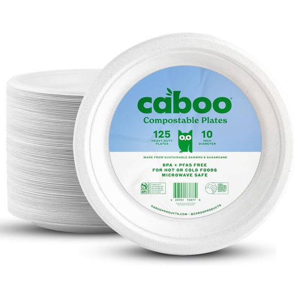 Platos de papel desechables Caboo Bamboo, 25 cm, paquete de 125