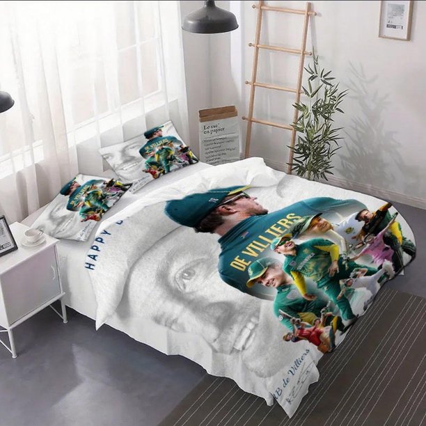 3pcs AB DE VILLIERS Cricket Player Poster Duvet Cover Set - Bedding That Includes Soft Duvet Covers And Pillowcases Suitable for All Seasons