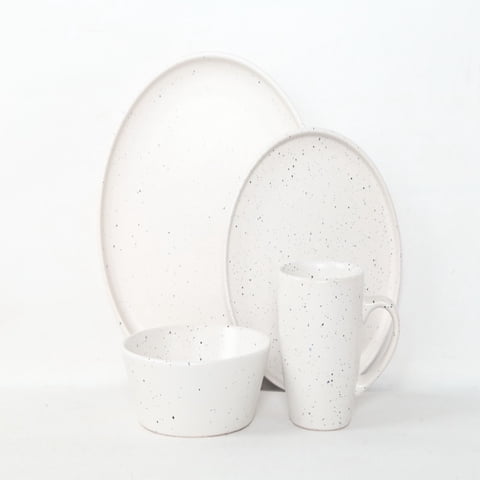 Set Vajilla 24 Pzs White Dots Cerámica Blanco Lugano