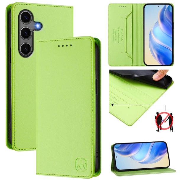 Funda Billetera con Soporte para Samsung Galaxy S24 Plus Bloqueo RFID Plegable Verde claro