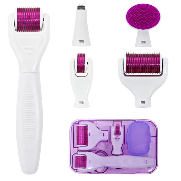 Derma Roller Anzqul 6 en 1 para cabello y barba con 5 cabezales, 1200 agujas