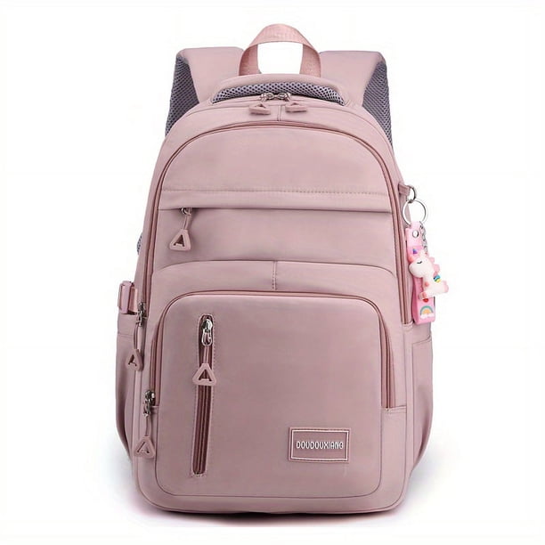 Large Capacity Waterproof Backpack, Solid Color Fashion Casual Nylon Laptop Bag With Adjustable Strap, Trendy Versatile Cute School Bag For Girls & Women