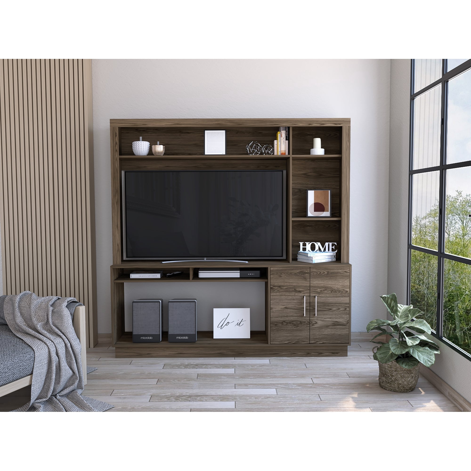 Tuhome - Estante Tv 55" Cantabria 2 Puertas Coñac 180x180x40 Cm