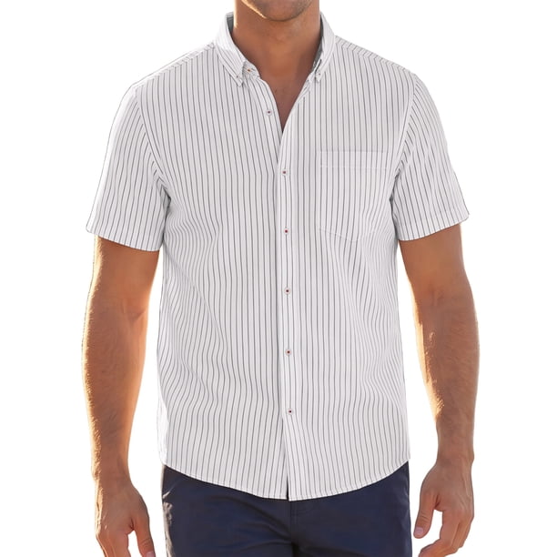 Camisas a Rayas de Manga Corta con Cuello Abotonado y Bolsillo en el Pecho para Hombre INSPIRE CHIC L Blanco