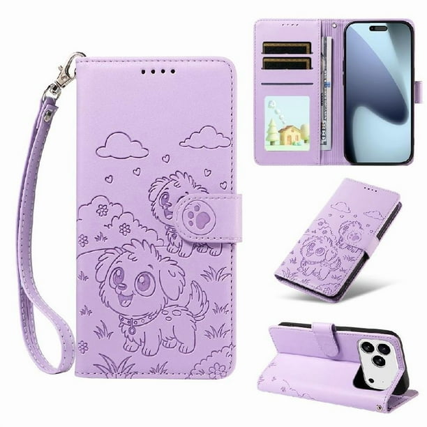 Funda Billetera FOXDOCK Compatible con iPhone 17 Pro, Diseño Perrito Tierno, Ranuras para Tarjetas y Soporte Plegable
